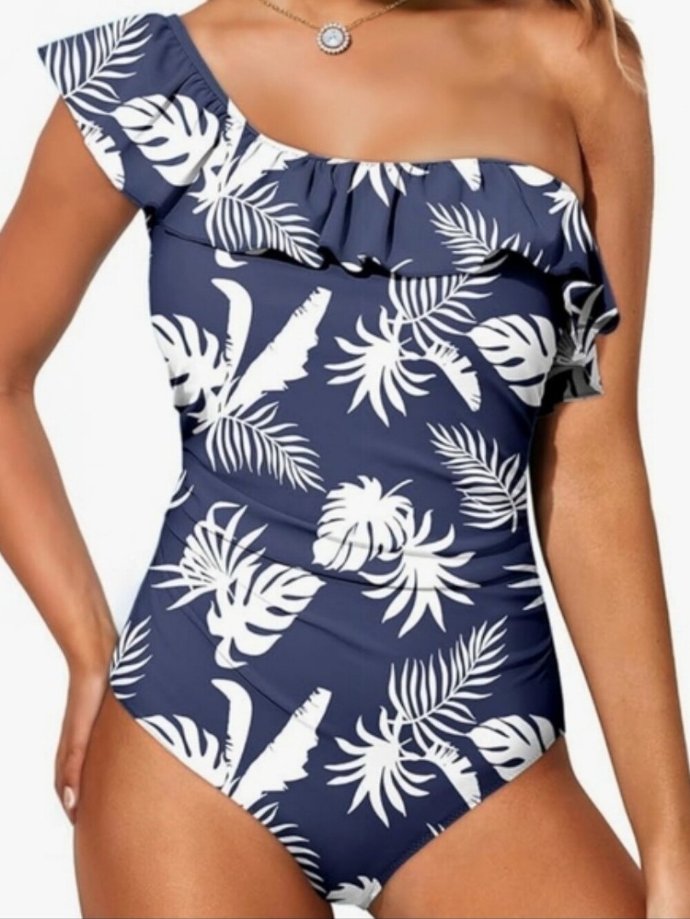 DOKOTOO Bathing Suit Blue Palm Print Size Large